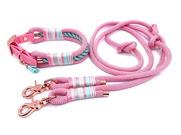 Verstellbares Hundehalsband mit Biothaneverschluss und Leine im Set oder Einzeln „Sweet Mint“