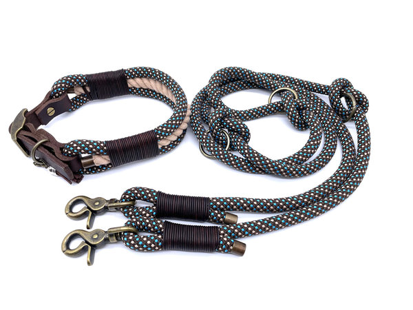 Verstellbares Hundehalsband mit Lederverschluss und Leine im Set oder Einzeln „Triple Morpho“