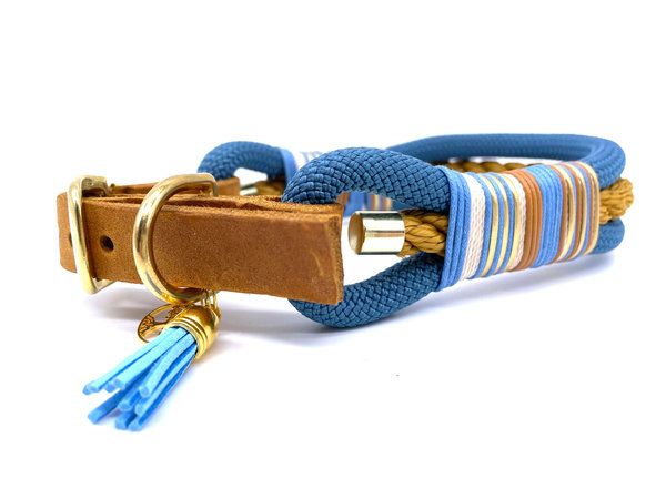 Verstellbares 3- Reihiges Halsband mit Lederverschluss und Leine im Set o. Einzeln „Cognac Carolina“