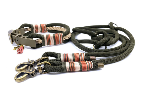 Verstellbares Hundehalsband mit Biothaneverschluss und Leine im Set oder Einzeln „Cognac Crocodile “