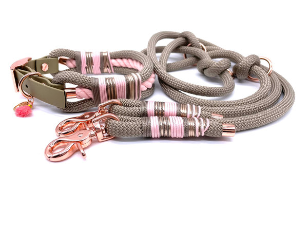 Verstellbares Hundehalsband mit Biothaneverschluss und Leine im Set oder Einzeln „Twisted Tan Love“