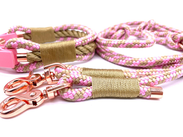 Verstellbares Hundehalsband mit Biothaneverschluss und Leine im Set oder Einzeln „Golden Tompouce“