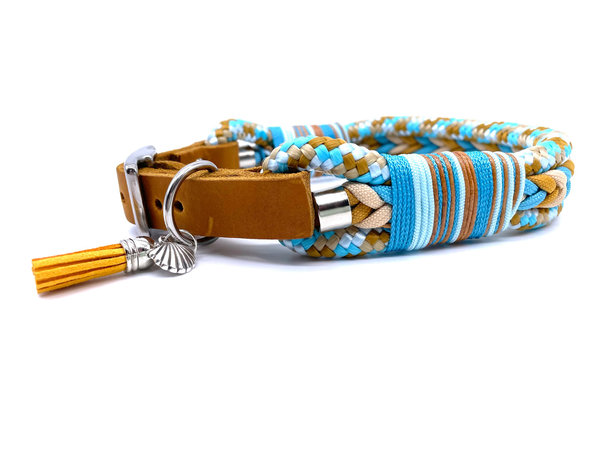 Verstellbares Hundehalsband mit Lederverschluss und Leine im Set oder Einzeln „Braided Diskus“