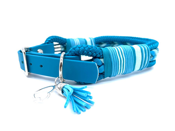 Verstellbares Hundehalsband mit Biothaneverschluss und Leine im Set oder Einzeln „Aqua Ocean“