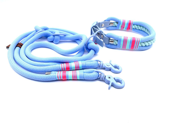 Verstellbares Hundehalsband mit Biothaneverschluss und Leine im Set oder Einzeln „Summer Polar“