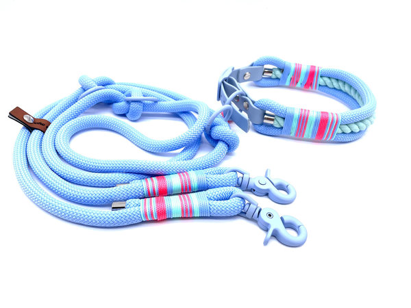 Verstellbares Hundehalsband mit Biothaneverschluss und Leine im Set oder Einzeln „Summer Polar“