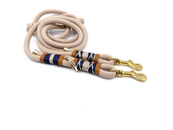 Verstellbares Hundehalsband mit Lederverschluss und Leine im Set oder Einzeln „Beige Elegance“