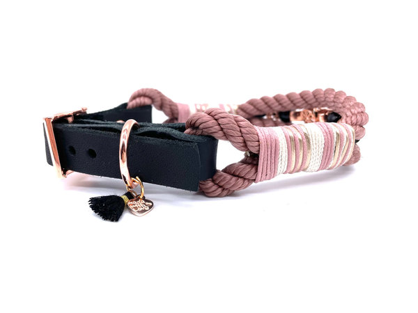 Verstellbares Hundehalsband mit Lederverschluss und Leine im Set oder Einzeln „Charm Black Copper“