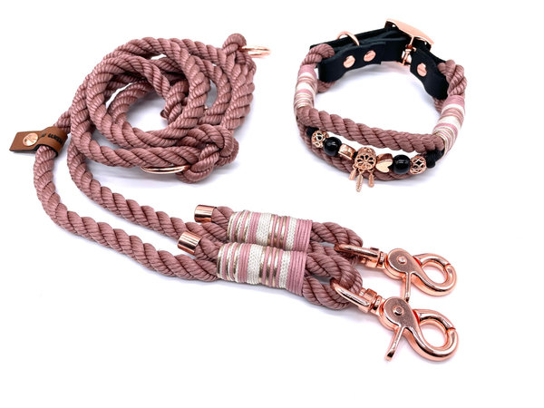 Verstellbares Hundehalsband mit Lederverschluss und Leine im Set oder Einzeln „Charm Black Copper“