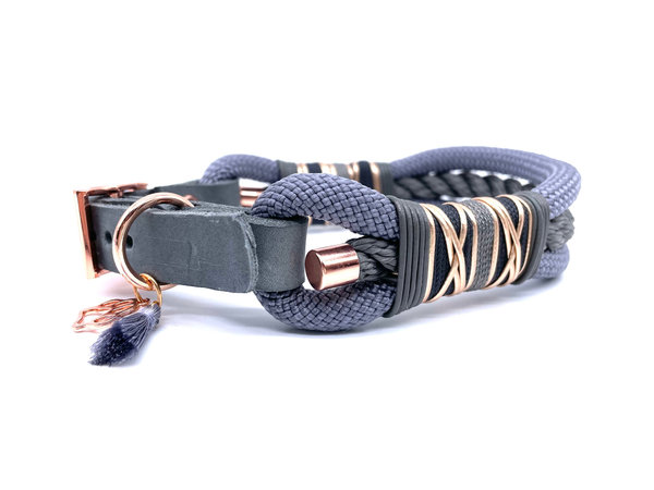 Verstellbares Hundehalsband mit Lederverschluss und Leine im Set oder Einzeln „Grey Elegance“