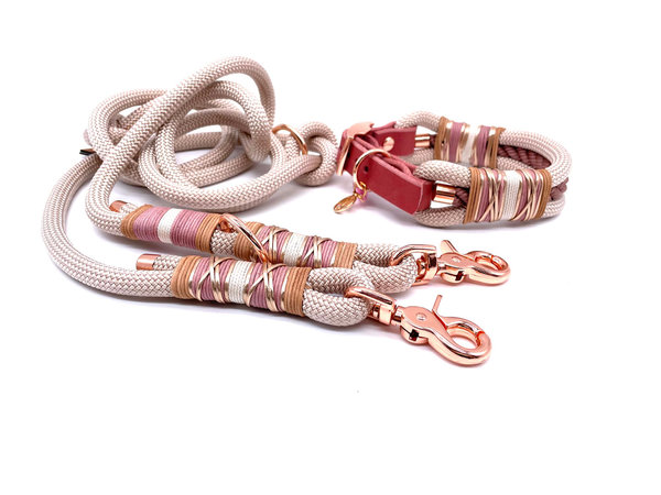 Verstellbares Hundehalsband mit Lederverschluss und Leine im Set oder Einzeln „Pearl Elegance“