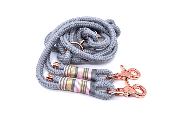 Verstellbares Hundehalsband mit Lederverschluss und Leine im Set oder Einzeln „Grey Beige“