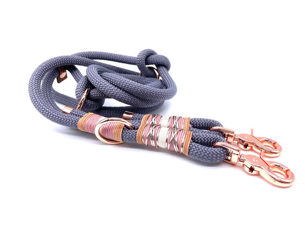 Verstellbares Hundehalsband mit Lederverschluss und Leine im Set oder Einzeln „Grey & Blush Elegance