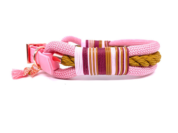 Verstellbares Hundehalsband mit Biothaneverschluss und Leine im Set oder Einzeln „Rosa Autumn“
