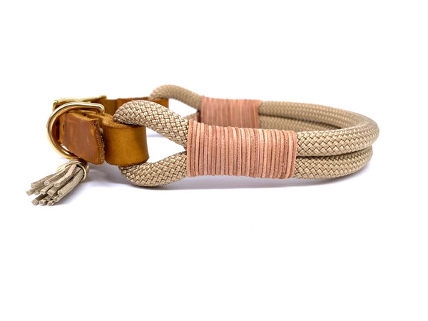 Verstellbares Hundehalsband mit Lederverschluss und Leine im Set oder Einzeln „Simply Beige“