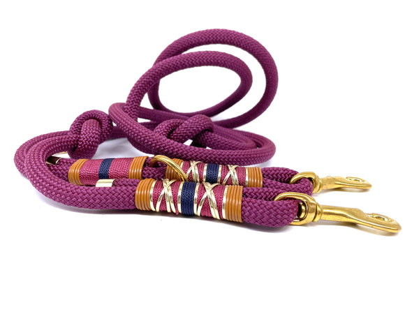Verstellbares Hundehalsband mit Lederverschluss und Leine im Set oder Einzeln „Aubergine Elegance“