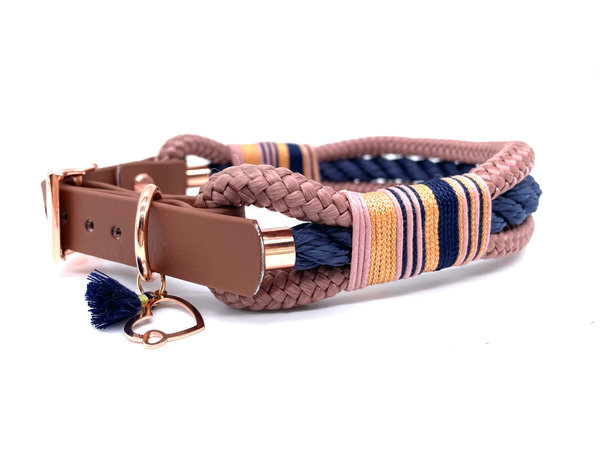 Verstellbares Hundehalsband mit Biothaneverschluss und Leine im Set oder Einzeln „Copper Blue“