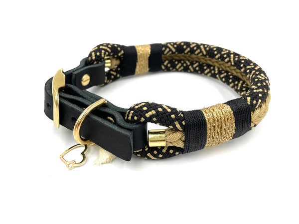 Verstellbares Hundehalsband mit Lederverschluss und Leine im Set oder Einzeln „Black Glitter“