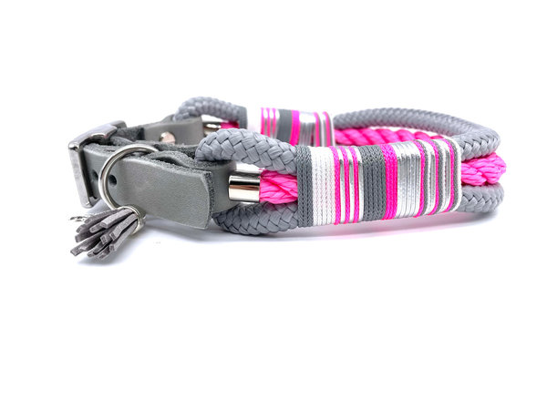 Hundehalsband und Leine im Set oder Einzeln „Grey Neon“