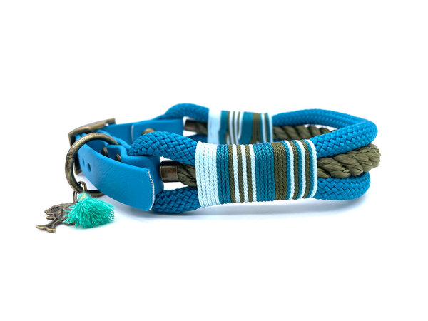 Verstellbares Hundehalsband mit Biothaneverschluss und Leine im Set oder Einzeln „Teal Khaki“