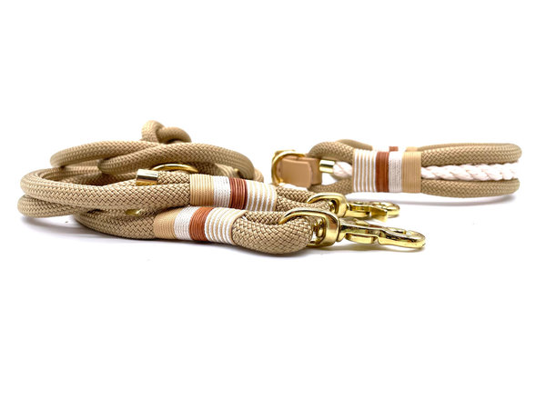 Verstellbares Hundehalsband mit Biothaneverschluss und Leine im Set oder Einzeln „Golden Cream“